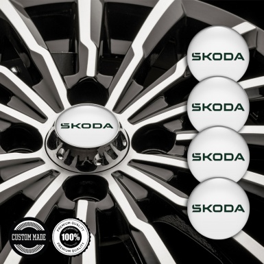 Skoda Wheel Stickers for Center Caps White Base Olive Green Logo Edition