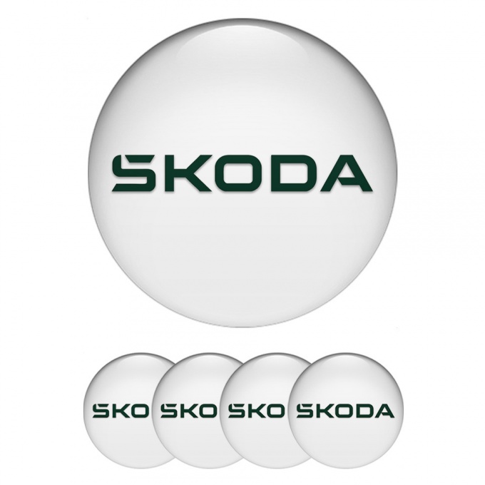 Skoda Wheel Stickers for Center Caps White Base Olive Green Logo Edition