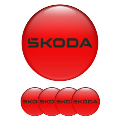 Skoda Center Caps Wheel Emblem Crimson Base Green Wings Logo Edition