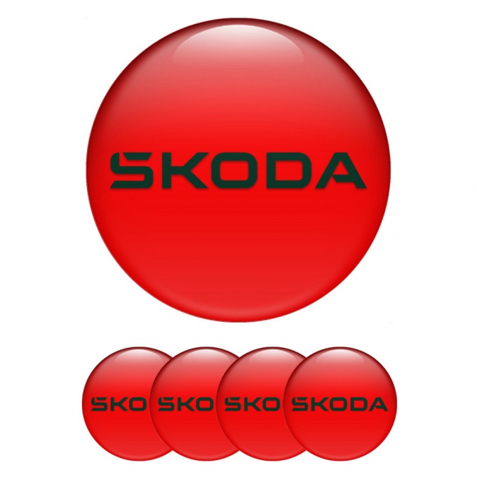 Skoda Center Caps Wheel Emblem Crimson Base Green Wings Logo Edition