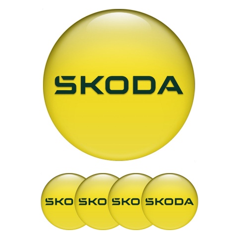 Skoda Silicone Stickers for Center Wheel Caps Base Green Wings Logo Design