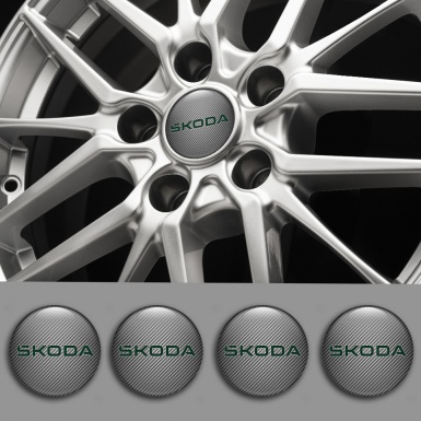 Skoda Wheel Emblem for Center Caps Carbon Fiber Green Logo Edition
