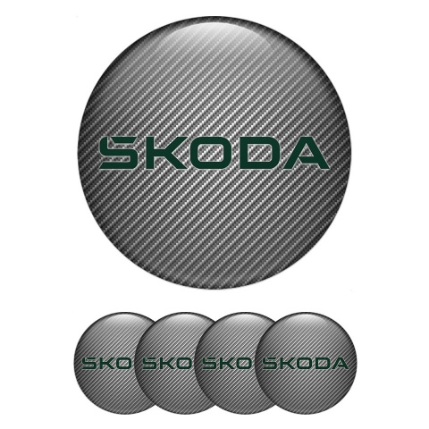 Skoda Wheel Emblem for Center Caps Carbon Fiber Green Logo Edition