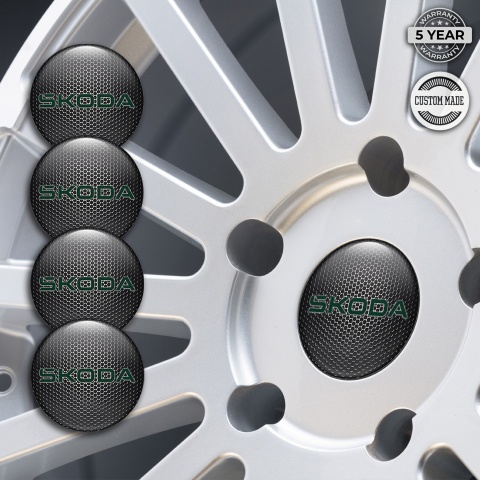 Skoda Wheel Emblem for Center Caps Metallic Pattern Green Logo Design