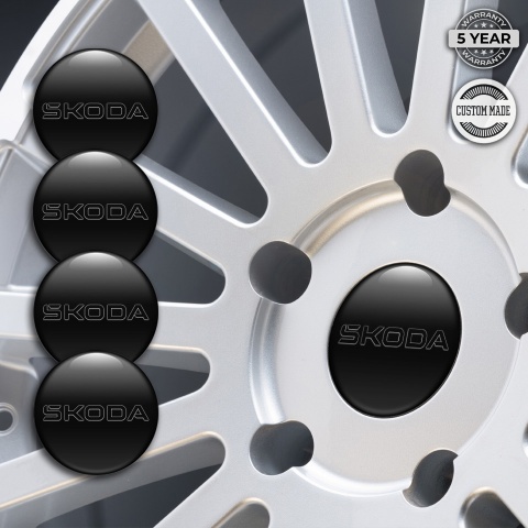 Skoda Stickers for Wheels Center Caps Dark Fill Black Logo Design