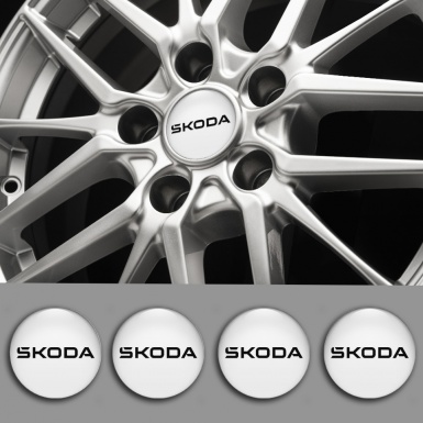 Skoda Emblem for Center Wheel Caps White Fill Black Logo Edition