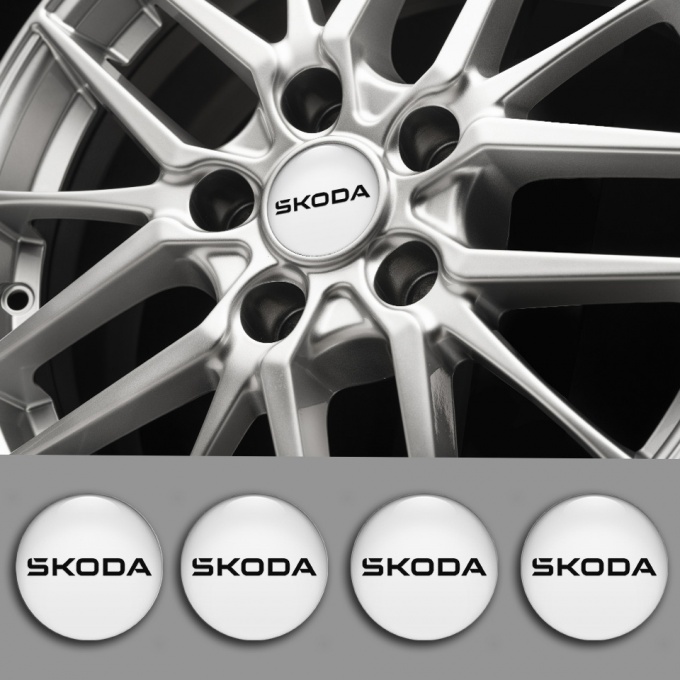 Skoda Emblem for Center Wheel Caps White Fill Black Logo Edition ...