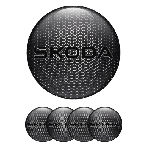 Skoda Center Caps Wheel Emblem Dark Metal Base Black Logo Variant