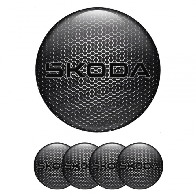 Skoda Center Caps Wheel Emblem Dark Metal Base Black Logo Variant
