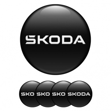 Skoda Silicone Stickers for Center Wheel Caps Black Base White Logo Variant