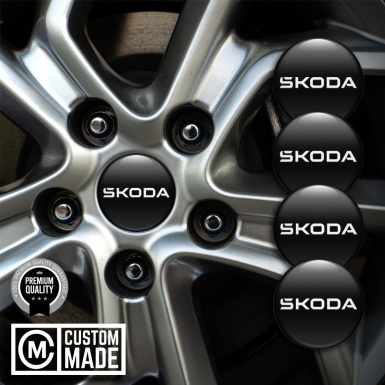 Skoda Silicone Stickers for Center Wheel Caps Black Base White Logo Variant