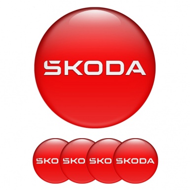 Skoda Stickers for Wheels Center Caps Red Base Pearl Logo Edition