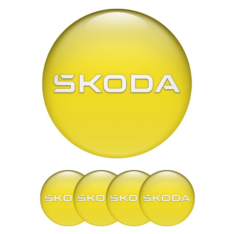 Skoda Emblem for Wheel Center Caps Yellow Background White Logo Design