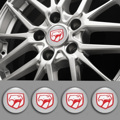 Dodge Viper Domed Stickers for Wheel Center Caps Grey Base Red Logo