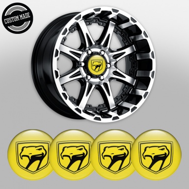 Dodge Viper Center Caps Wheel Emblem Yellow Base Dark Venom Logo