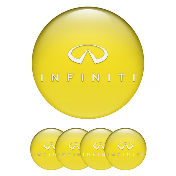 Infiniti Silicone Stickers for Center Wheel Caps Yellow Base White Logo