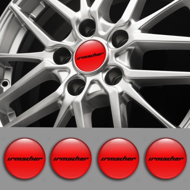 Irmscher Center Wheel Caps Stickers Red Background Dark Logo Edition