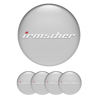 Irmscher Center Wheel Caps Stickers Grey Background White Logo Variant