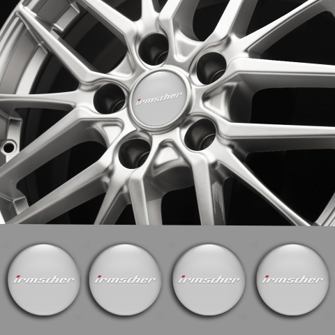 Irmscher Center Wheel Caps Stickers Grey Background White Logo Variant