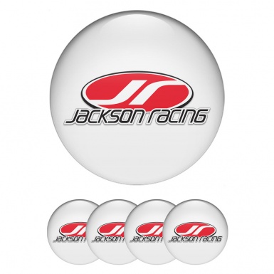 Jackson Racing Silicone Stickers for Center Wheel Caps White Base Red Logo
