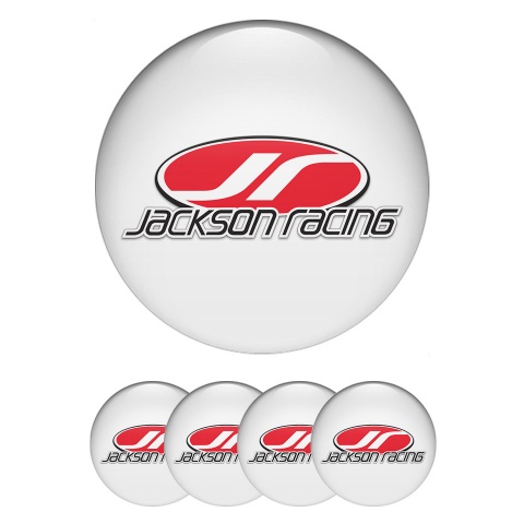 Jackson Racing Silicone Stickers for Center Wheel Caps White Base Red Logo