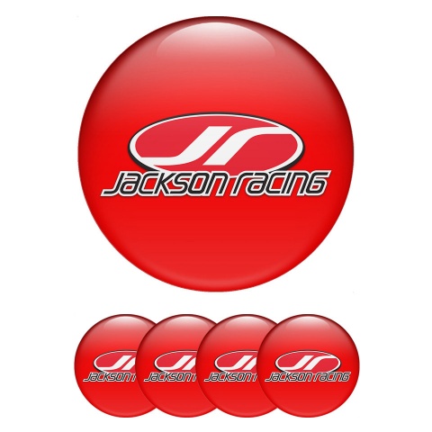 Jackson Racing Domed Stickers for Wheel Center Caps Red Fill Crimson Logo