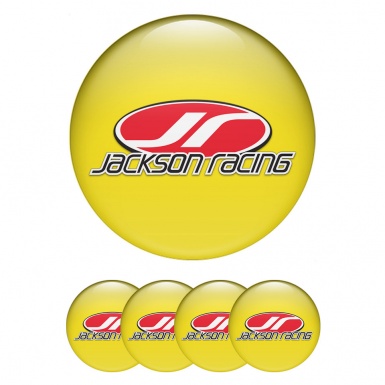 Jackson Racing Stickers for Center Wheel Caps Yellow Fill Crimson Logo