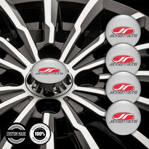 Jackson Racing Racing Wheel Emblem for Center Caps Grey Fill Crimson Logo