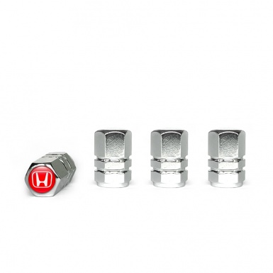 Honda Valve Caps Chrome 4 pcs Red Silicone Sticker White Logo