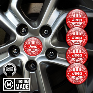 Jeep Stickers for Wheels Center Caps Red Background White Logo Edition