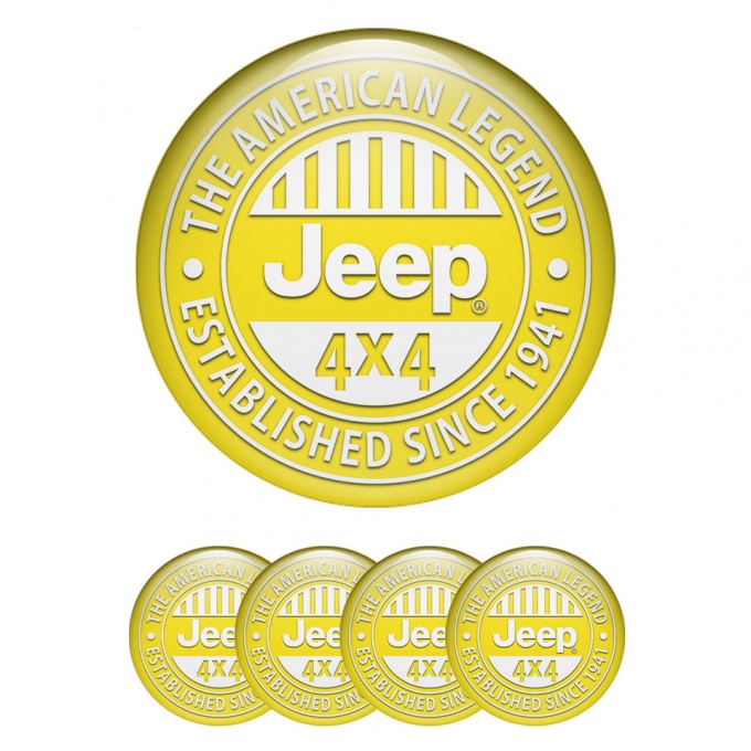 Jeep Emblem for Wheel Center Caps Yellow Background White Logo Design