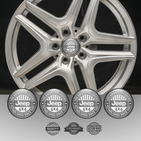 Jeep Center Wheel Caps Stickers Carbon Effect White Logo Variant