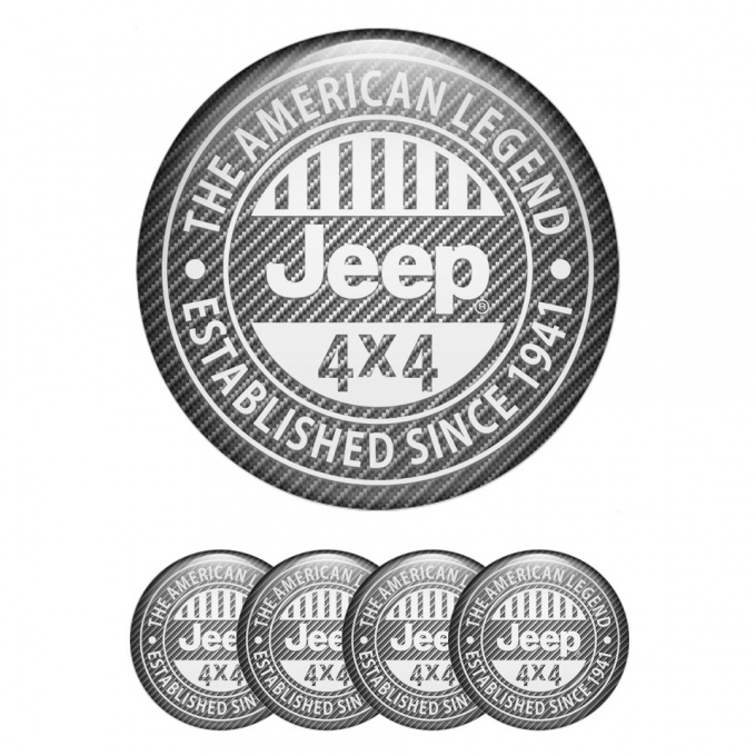 Jeep Center Wheel Caps Stickers Carbon Effect White Logo Variant