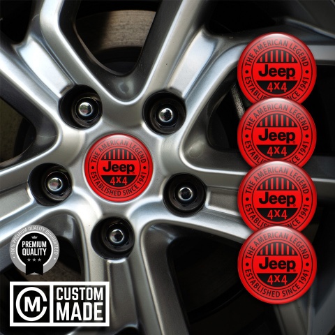 Jeep Silicone Stickers for Center Wheel Caps Red Background Black Logo