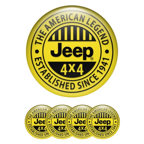 Jeep Domed Stickers for Wheel Center Caps Yellow Fill Black Logo