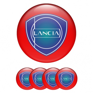 Lancia Center Wheel Caps Stickers Red Base Sapphire Blue Logo Variant
