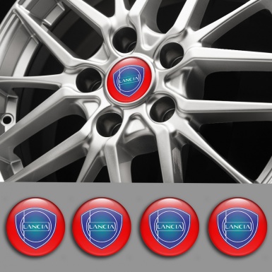 Lancia Center Wheel Caps Stickers Red Base Sapphire Blue Logo Variant