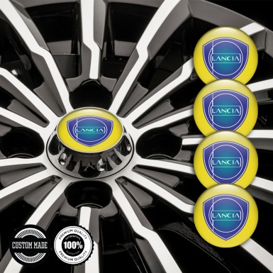 Lancia Wheel Stickers for Center Caps Yellow Base Sapphire Blue Logo