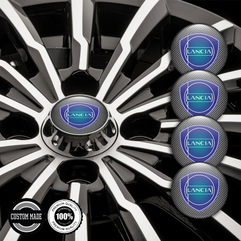 Lancia Stickers for Center Wheel Caps Carbon Fiber Sapphire Blue Logo