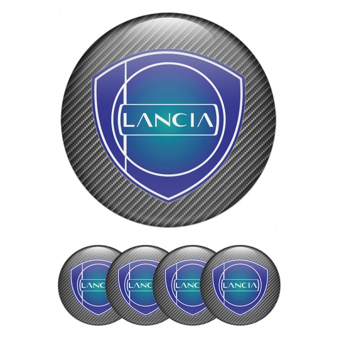 Lancia Stickers for Center Wheel Caps Carbon Fiber Sapphire Blue Logo