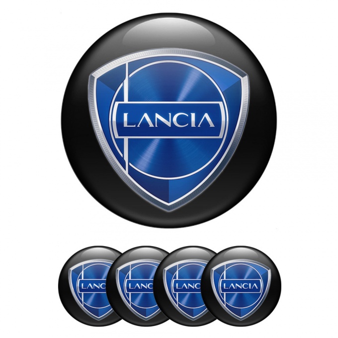 Lancia Stickers for Wheels Center Caps Black Base Metallic Logo Effect