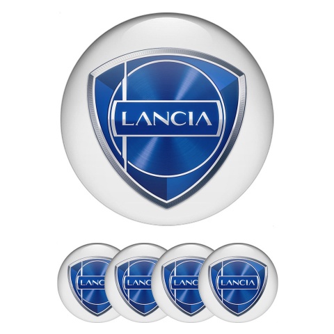 Lancia Emblem for Wheel Center Caps White Base Metallic Logo Effect