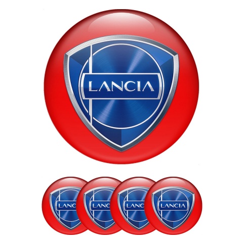 Lancia Emblem for Center Wheel Caps Red Background Metallic Logo Effect
