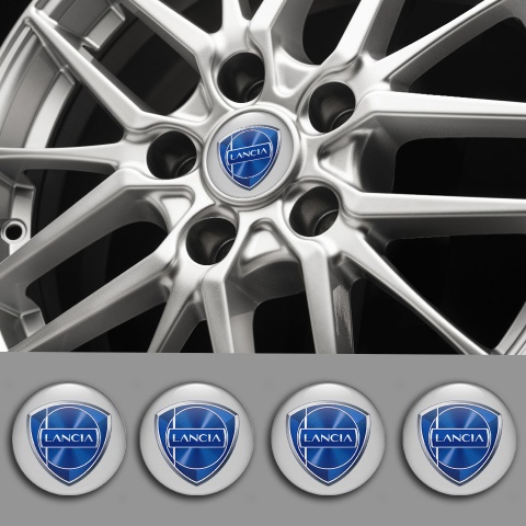 Lancia Emblems for Center Wheel Caps Grey Fill Metallic Logo Design