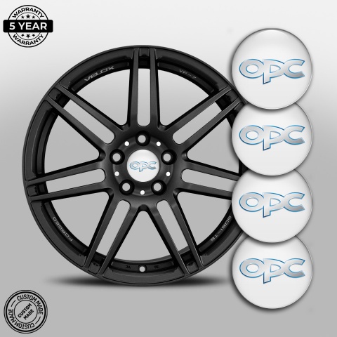 Opel OPC Domed Stickers for Wheel Center Caps White Base Blue Outline