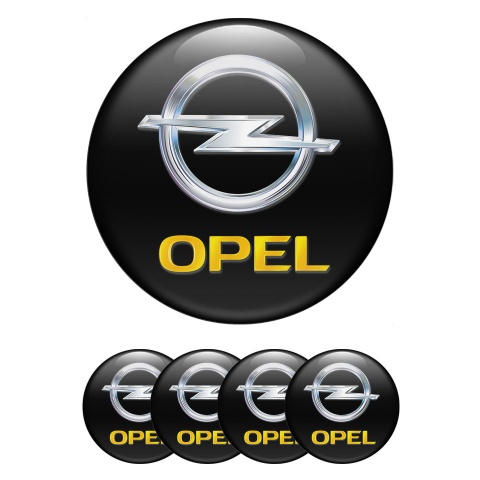 Opel Stickers for Center Wheel Caps Black Base Silver Yellow Logo
