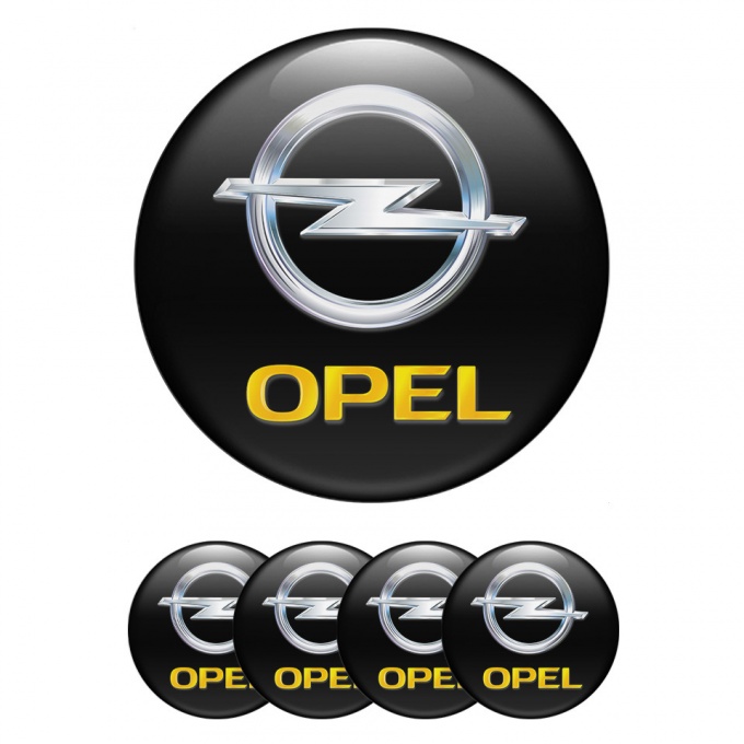 Opel Stickers for Center Wheel Caps Black Base Silver Yellow Logo