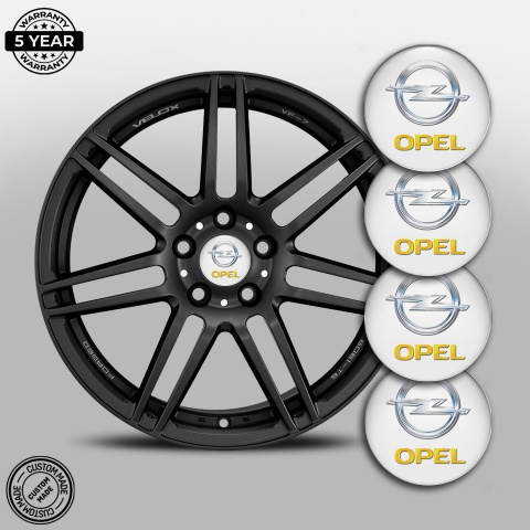 Opel Wheel Emblem for Center Caps White Base Silver Yellow Effect