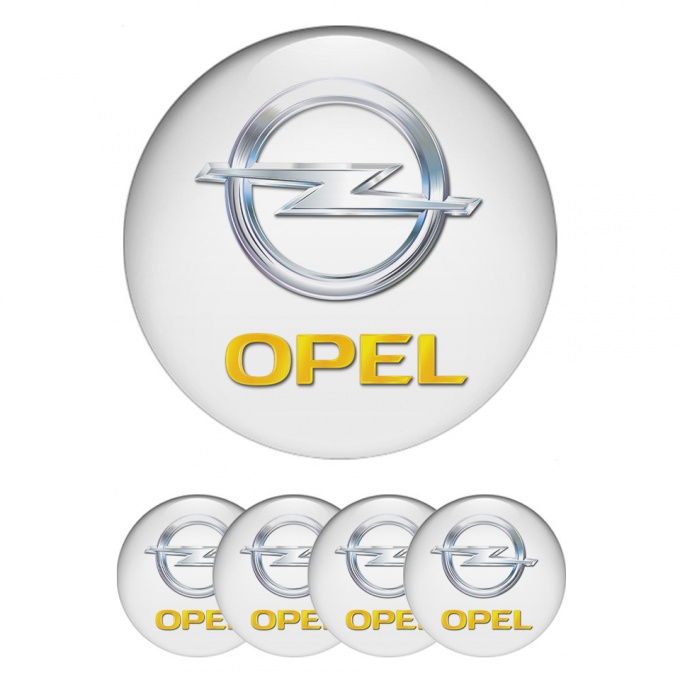 Opel Wheel Emblem for Center Caps White Base Silver Yellow Effect