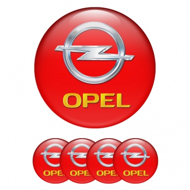 Opel Stickers for Wheels Center Caps Red Base Silver Yellow Effect